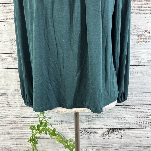 Ann Taylor Blouse Top sz Extra Small Teal Jersey Smocking Prairie Modest Stretch - Picture 7 of 14
